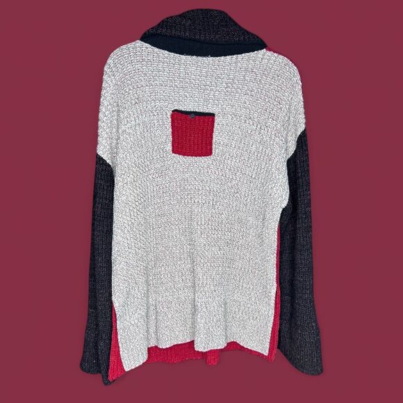 Margaret Winters Boho Classic Colorblock Patchwork Chunky Knit Sweater Cardigan - Picture 2 of 9